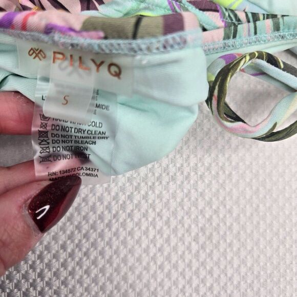 PilyQ Tropical Print Bikini Bottoms Side Ties Womens Swimwear Size S Multi-Color - Picture 4 of 4